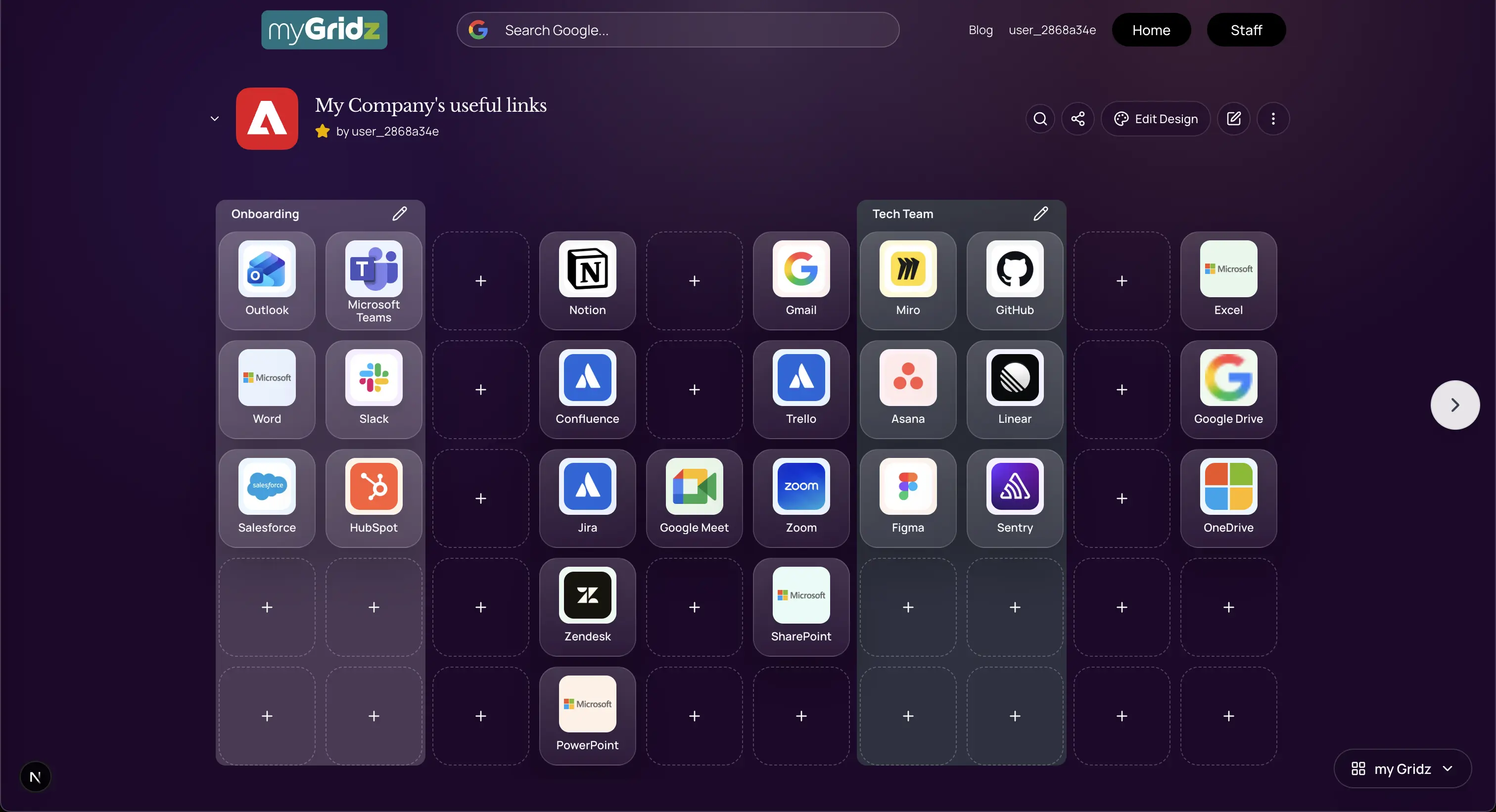 A company resource grid in myGridz
